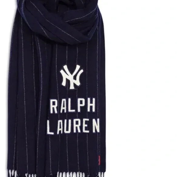 Ralph Lauren Dark Blue Scarf with White Stripes - Picture 2 of 5
